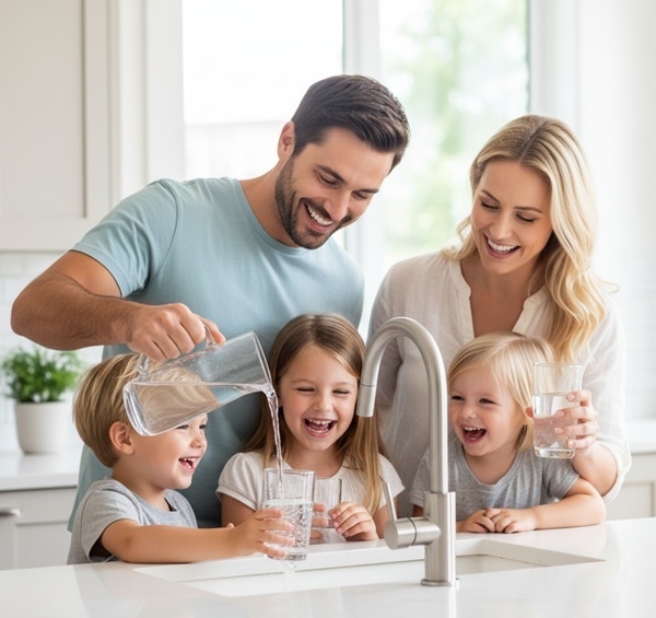 Family enjoying clean water at home